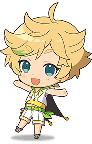 A chibi of Sora Harukawa from Enstars! He is smiling with his mouth open, and his arms open!